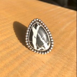 White Buffalo Turquoise Statement Ring, Native, Southwest, Boho